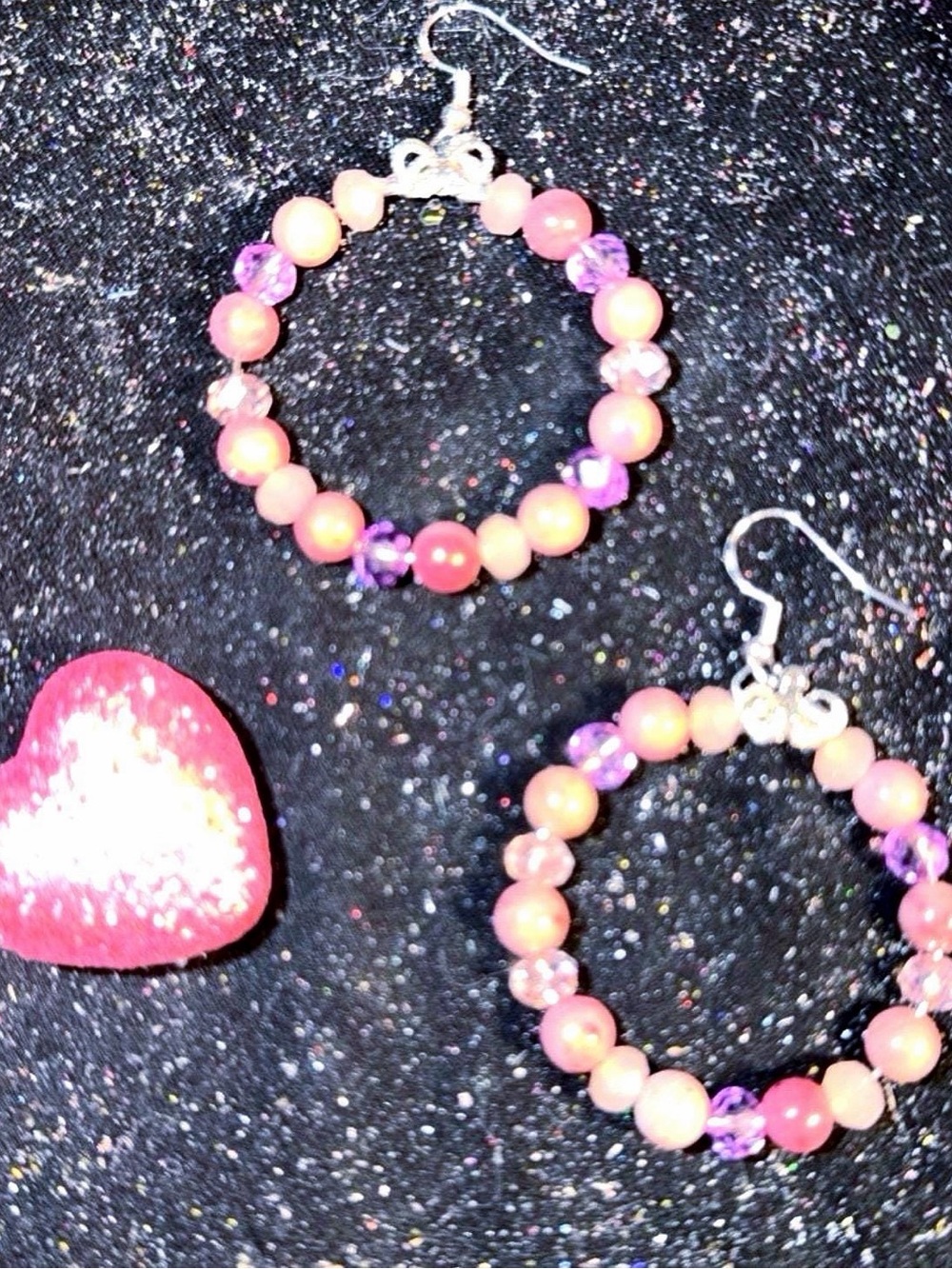 Artisan Earrings Rhodochrosite, pink purple quartz crystal beads S925 hooks New